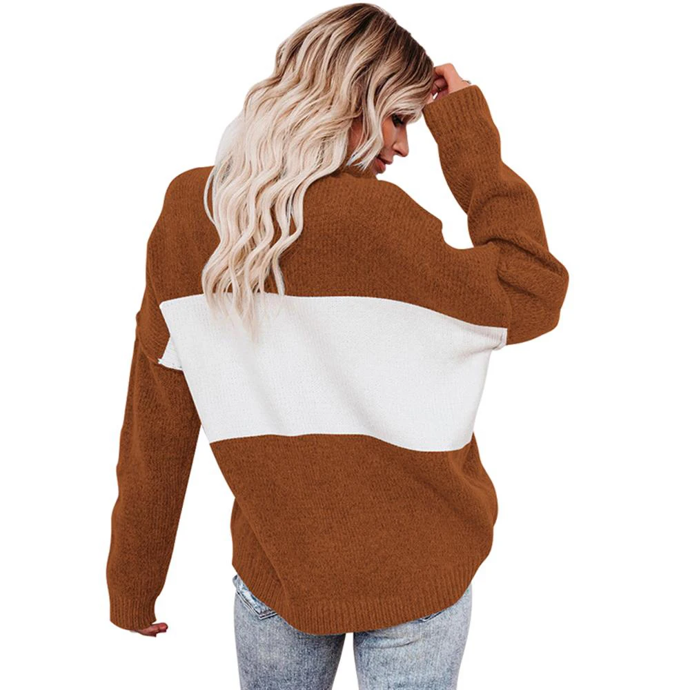 2022 Patchwork Color Sweater Women's Turtleneck Sweater Women's Long Sleeve Pullover Stripe Winter vintage sweaters