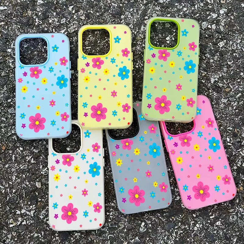 Korean Cute Colorful Flower Shockproof 2-in-1 Candy Color Phone Case
