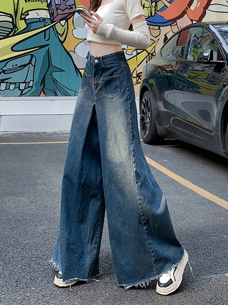 Vintage Baggy Jeans Women High Waist Blue Ripped Wide Leg Jeans Women Korean Fashion Oversize Pants Female Denim Trousers Girls