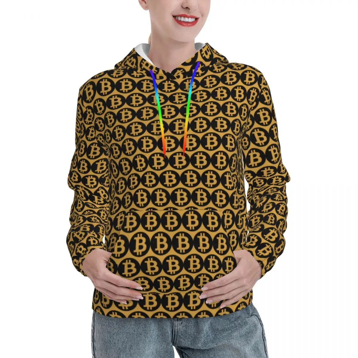 Perfect Black Bitcoin Casual Felpe Con Cappuccio Gold Coin Print Camicia Con Cappuccio Inverno Manica Lunga Capispalla Oversize Pullover Felpa Con Cap