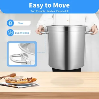 Pentola per zuppa di grado commerciale da 30 litri da 35 litri Pentola per zuppa in acciaio inossidabile 201 per carichi pesanti con coperchio per zuppa 1