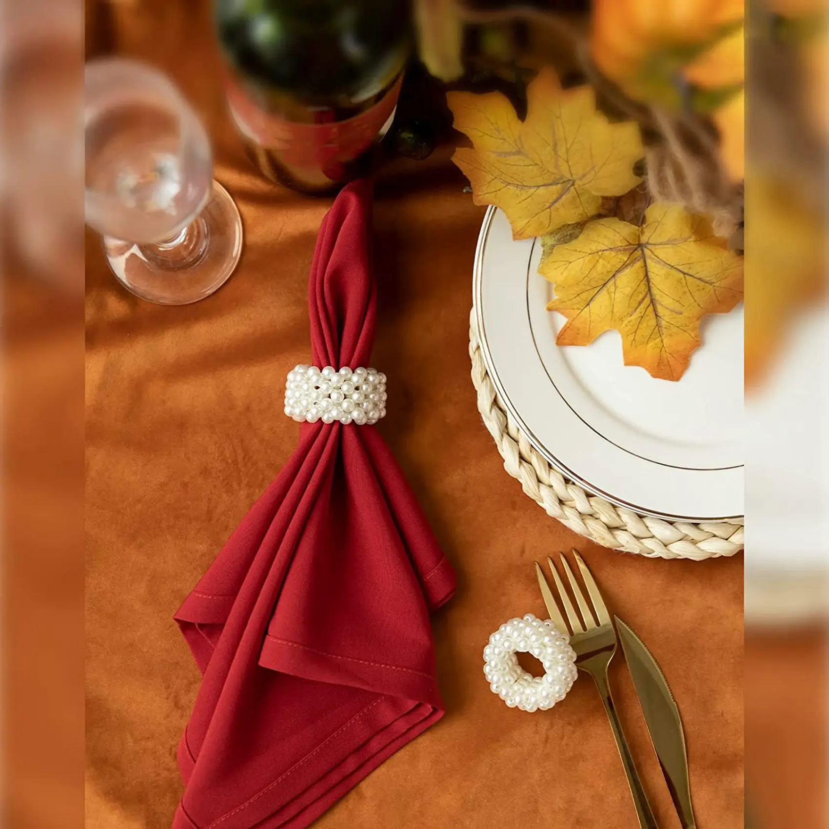 Napkin Ring 12-Piece Set, White Pearl Wedding Napkin Buckle Table Decoration