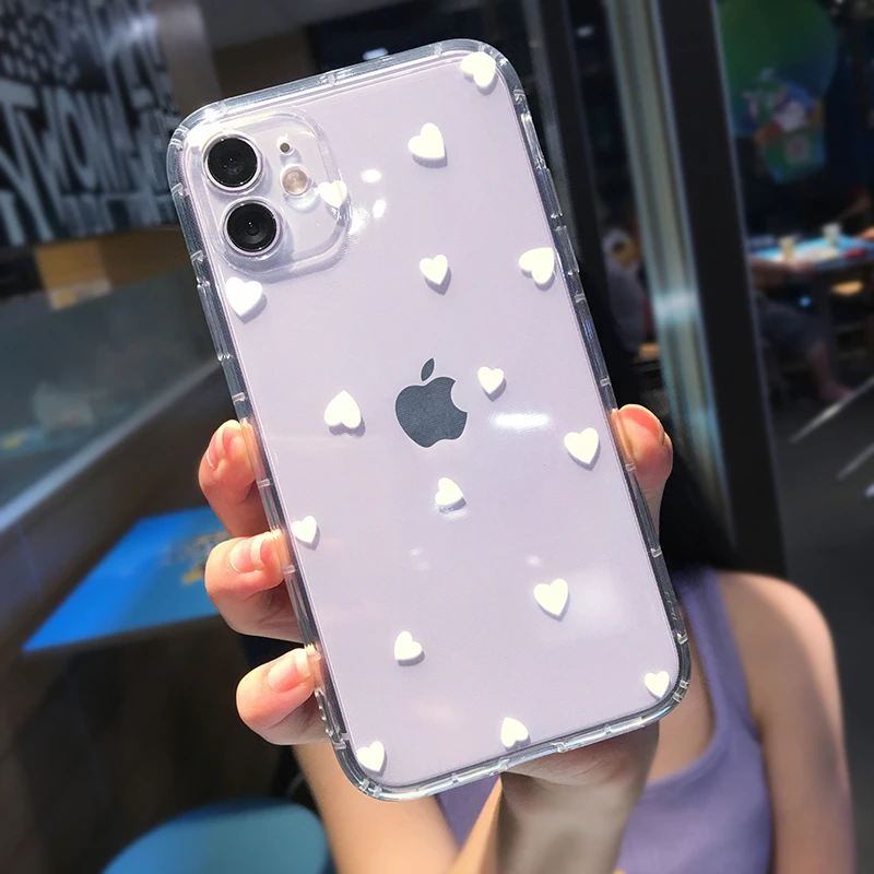 thumbnail image 1 of Fashion Love Heart Transparent Soft Phone Case For iPhone 11 13 14 Pro MAX X XS XR 12 Mini 7 8 plus SE2020 Cute Wave point Cover, 1 of 5