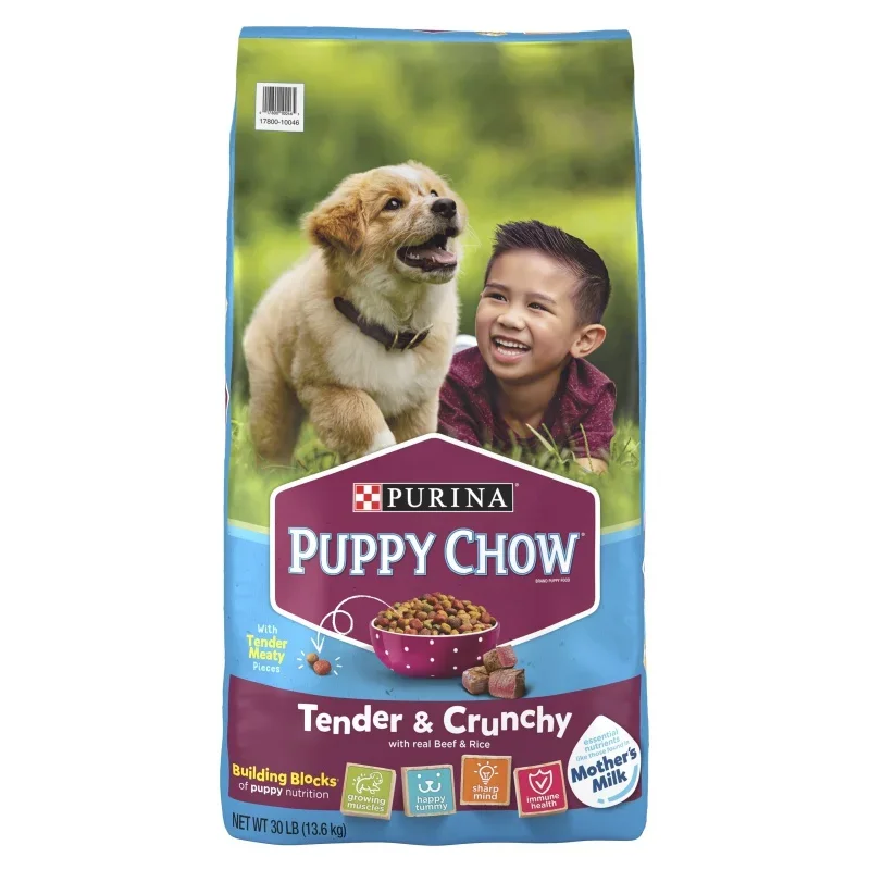 

Чистая протеиновая сухая корма для щенков Purina Chow, нежная и хрустящая с настоящей говядиной, пакет 30 фунтов