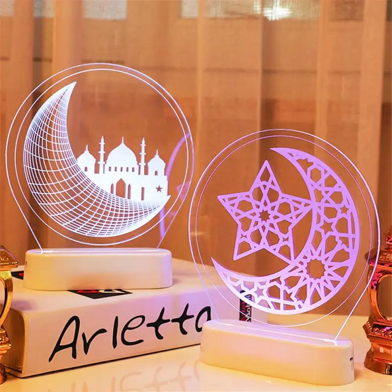 

Eid Mubarak 3D Lamp Acrylic LED Night Light Ramadan Decorations for Home Bedroom Eid Al Adha Islamic Muslim Table Lamps Gift New