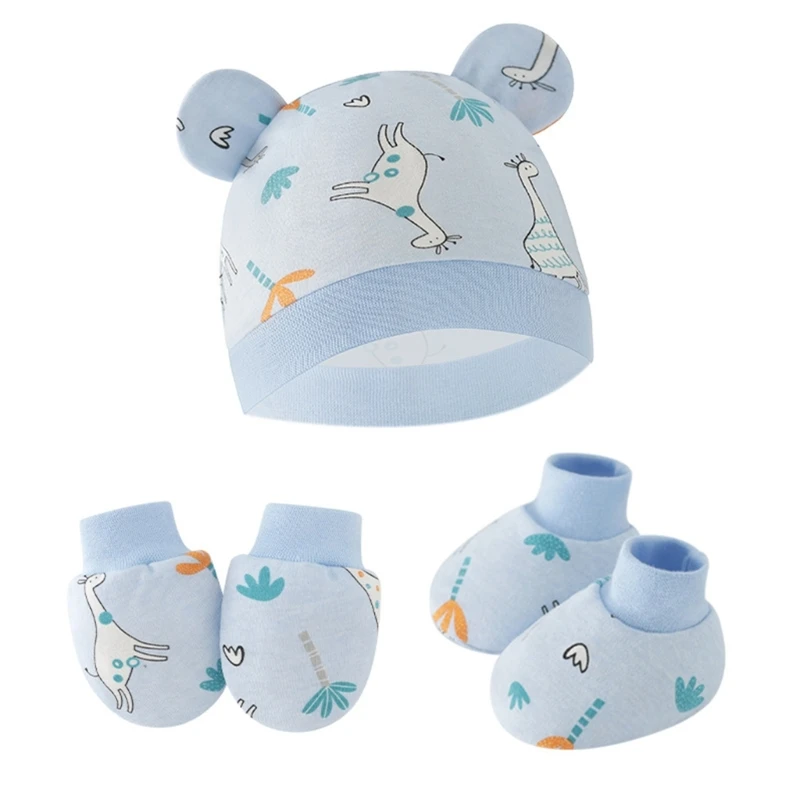 

3pcs/set Cotton Newborn Cap with Anti Scratch Mittens and Foot Cover Infant Warm Headwear Baby Gloves with Socks Set