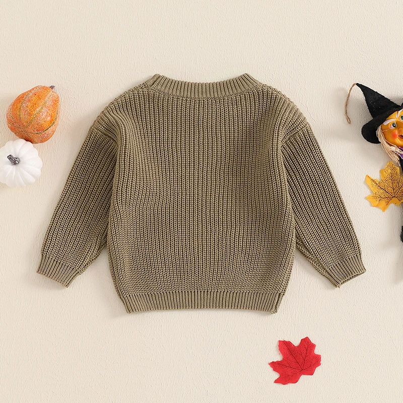 Focus norm 0-3y schöne Jungen Jungen Mädchen Halloween Pullover Langarm Rundhals ausschnitt Kürbis Stickerei Pullover Strick Herbst Tops – Detail 15