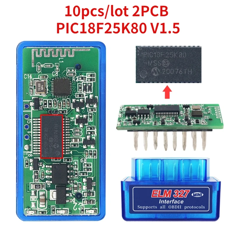 10 Pz/Lotto Mini Elm327 2Pcb Muslimeobd2 V1.5 Chip Scanner Diagnostico Per Auto Elm327 Bluetooth Per Lettore Di Codici Android/Pc