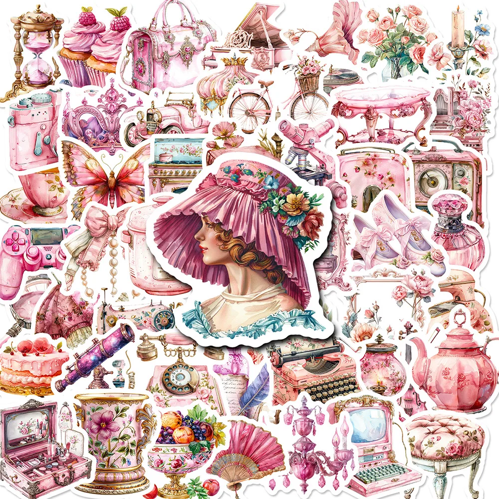

10/30/50pcs Cute Retro Cartoon Pink Aesthetic Stickers for Girl Kids Toys DIY Laptop Scrapbook Phone Diary Decoration Sticker