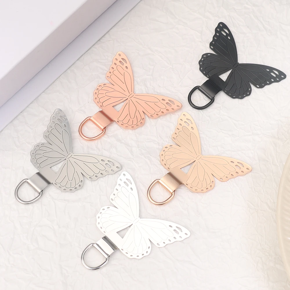 5/1pcs Universal Butterfly Metal Phone Lanyard Card Patch Anti-lost Cellphone Strap Hang Cord Tabs for IPhone 15 Samsung Xiaomi