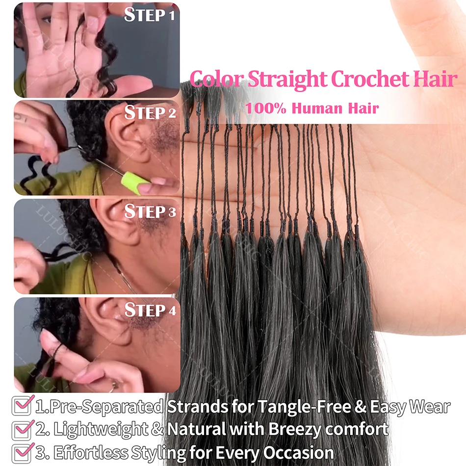 Straight Crochet Human Hair Extensions Knotless Feather Braids Pre Separated Invisible Brazilian Lightweight Crochet Human Hair 5