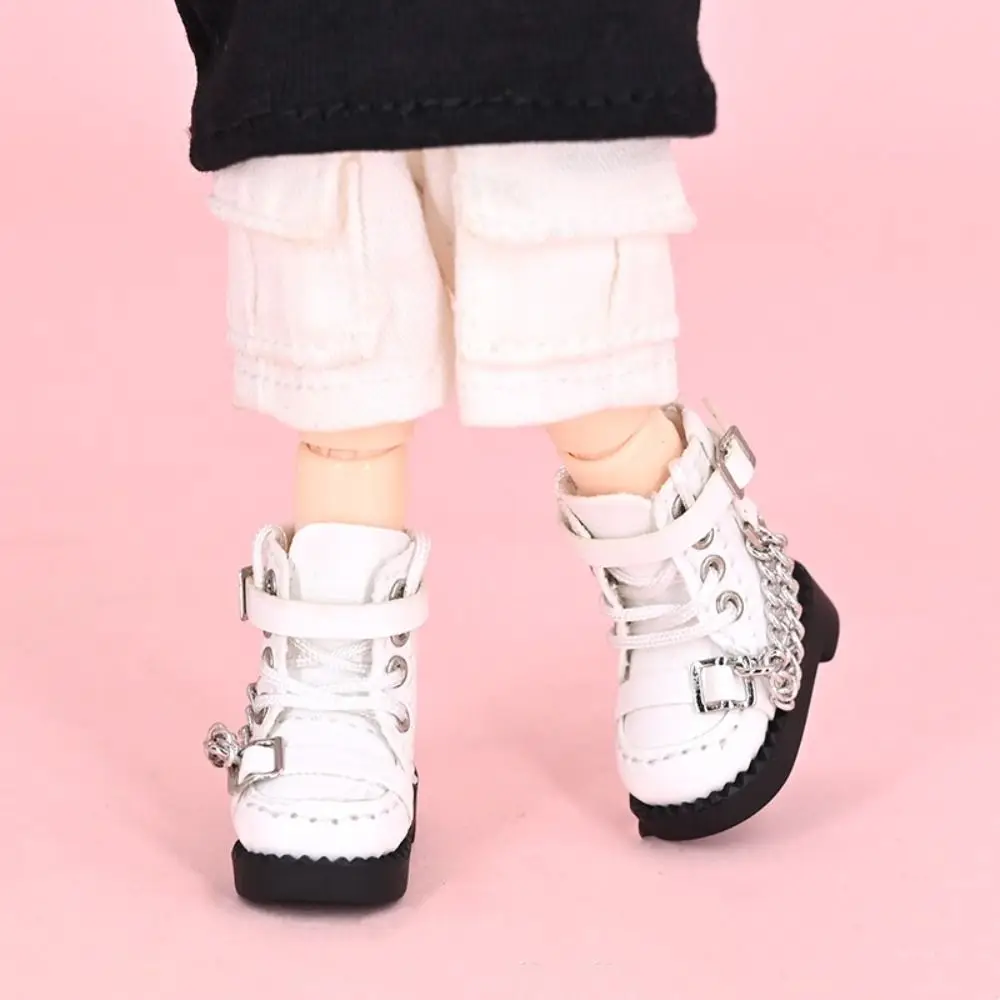 1 Pair High-top Obitsu 11 Doll Boots Metal Chain High-heeled 1/12 Bjd Doll Leather Shoes PU Leather Casual 1/12 Bjd Doll Boots