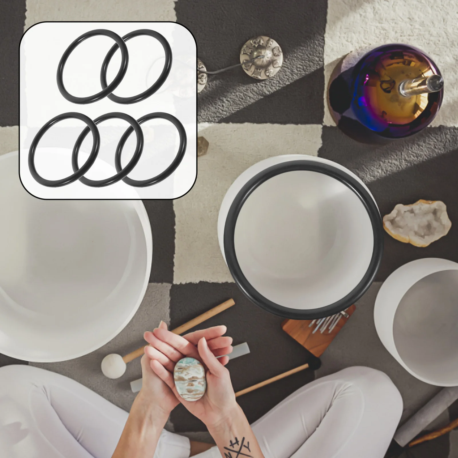 

5Pcs Rubber Replacement- ring for Singing Bowl Meditation Bowl Cushion Metric Sealing Gasket ( Black )