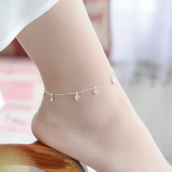 Minimalist Small Love Heart Pendant Anklets For Women Vintage Silver Color Thin Chain Anklet Summer Beach Jewelry Accessory Gift
