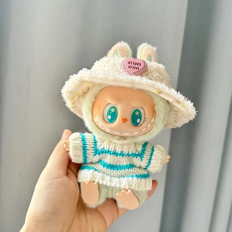 Mini Doll'S Clothes Outfit Accessories For Korea Labubu V1 V2 Idol sitting party pink and white striped sweater cup Clothing 2