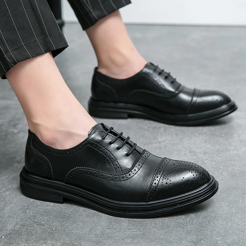 Men New Block Leather Shoes Classic Fashion High Quality Design Luxury Social Men's Shoes Black Brown Size 38-48 Men