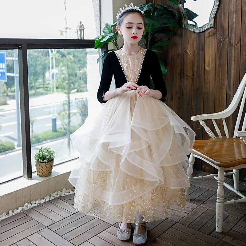 

New Girl's Princess Dress Elegant Children's Evening Dress Flower Kid Wedding Party Host Catwalk Show Performance Dress