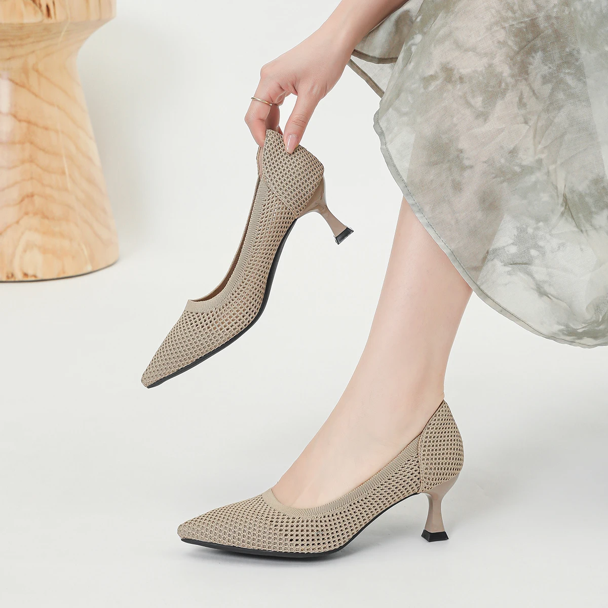 2025 New Summer Women's High Heels with Hollow Mesh Knitted