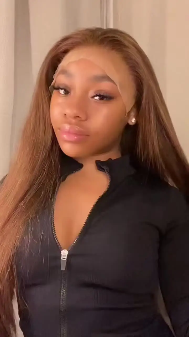 赤茶色のレースフロントウィッグチョコレートブラウンレース