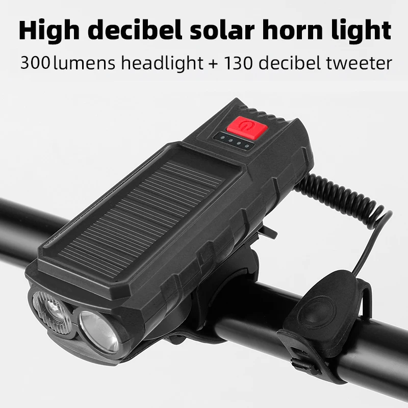 Solar Energy Bike Headlight Waterproof Bicycle Light With 130dB Horn