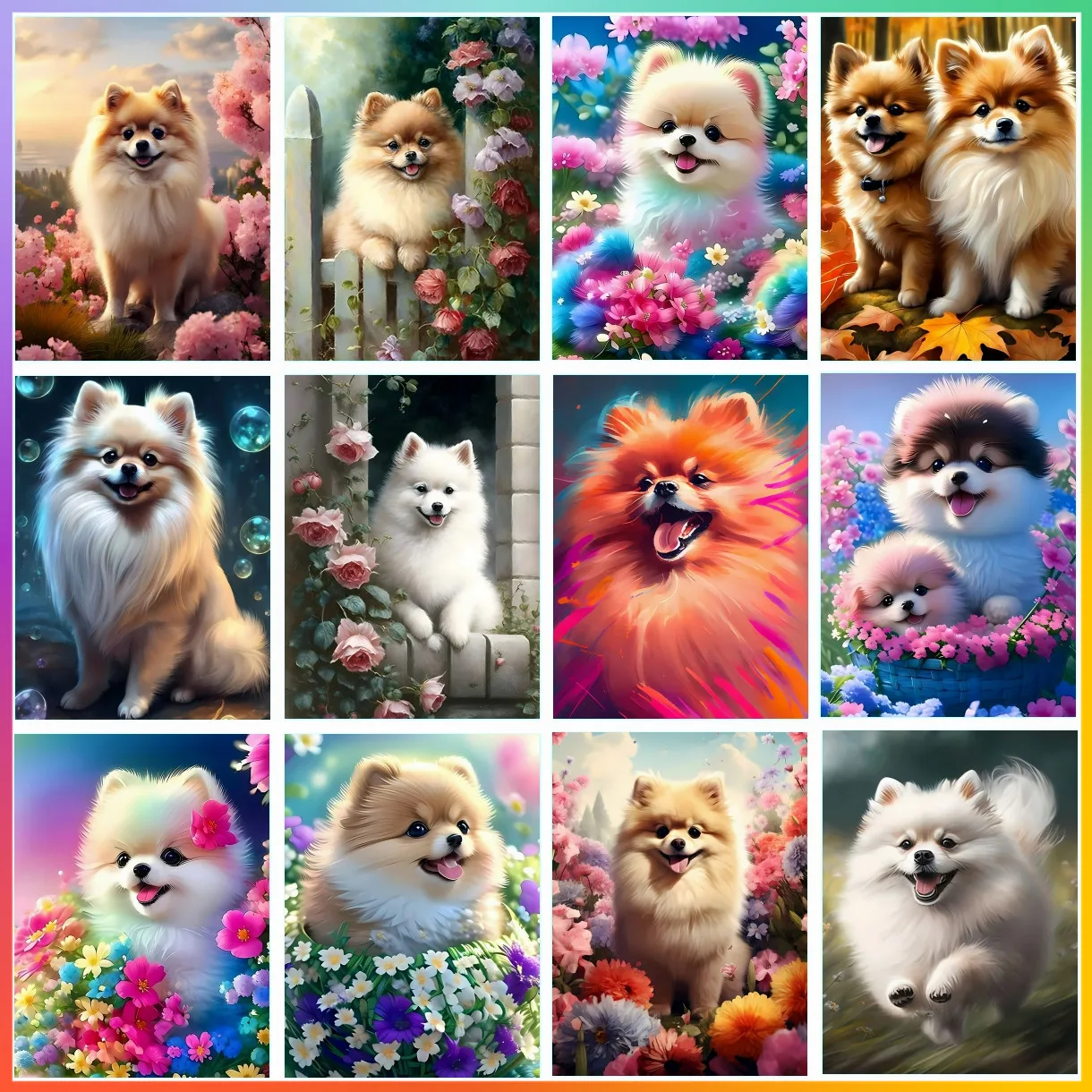 Diamond Painting Pomeranian Cartoon Dog Animal Diamond Painting Cross Stitch Kit Pixel Mosaic Embroidery Home Decor 5D DIY Art Drawing Hanging
