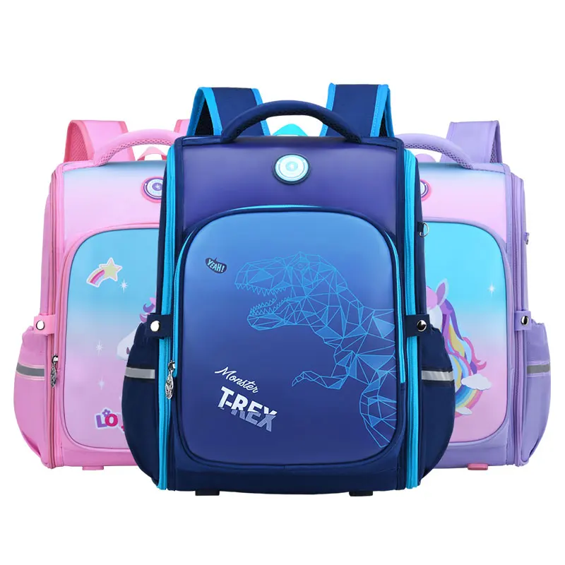 

New All-in-one Open Schoolbag Primary School Boys Girls Backpack Grades 1-6 Children Mochila Waterproof PU School Backpack 6635