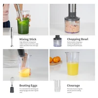 Mélangeur à Immersion manuel 4 en 1, mélangeur alimentaire puissant en acier inoxydable, bécher de mélange de 700 ml, processeur 500 ml, fouet 3
