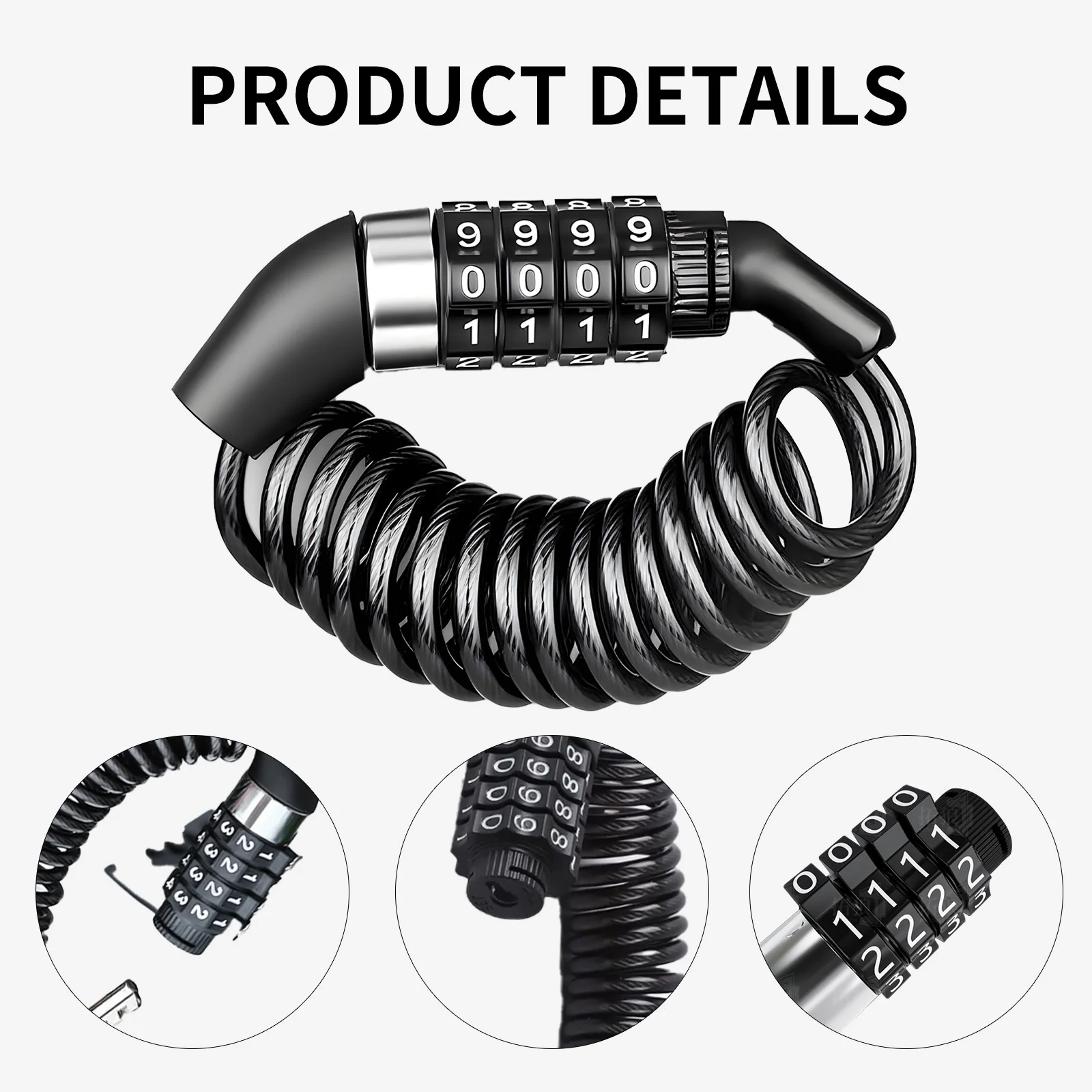 Lucchetto per Bicicletta TOSUOD a 4 Cifre, Catena di Sicurezza in Acciaio con Codice Password Antifurto, Accessori per Biciclette - immagine 2