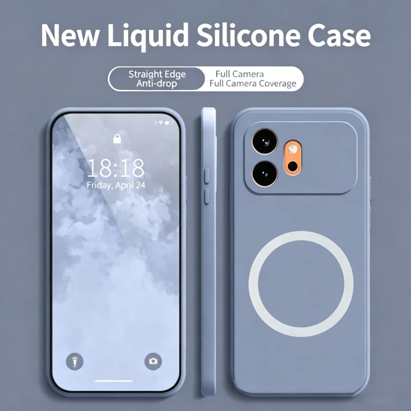 Dopamine-Colored Skin-Feel Liquid Silicone Magnetic Charging Shockproof Phone Case