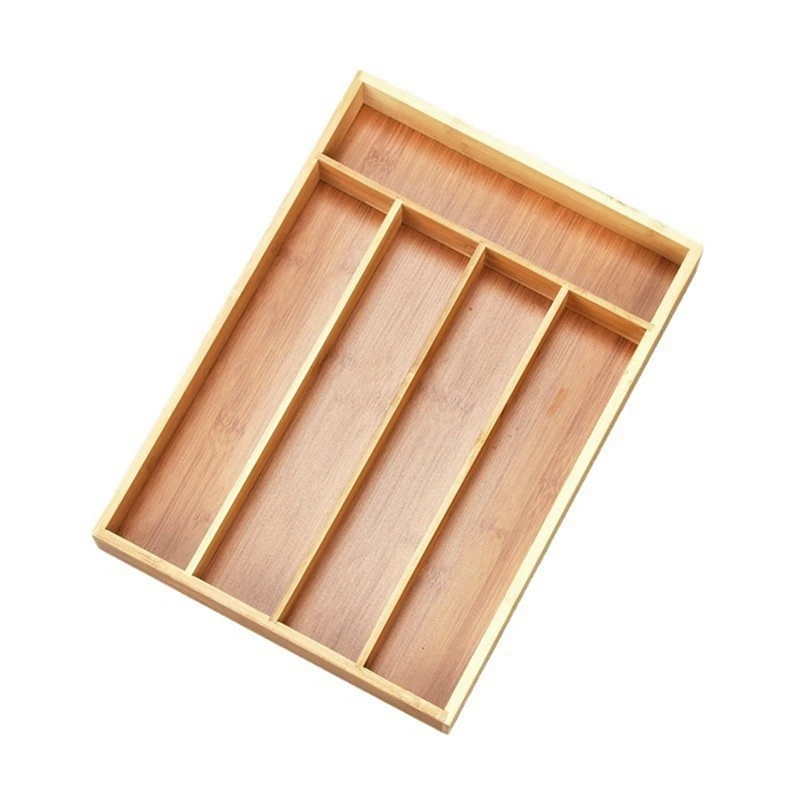 Bamboo Cutlery Silverware Tray Divider Storage Tray Rack Storage Box 5 Compartment Tray Kitchen Drawer Storage Rack 2