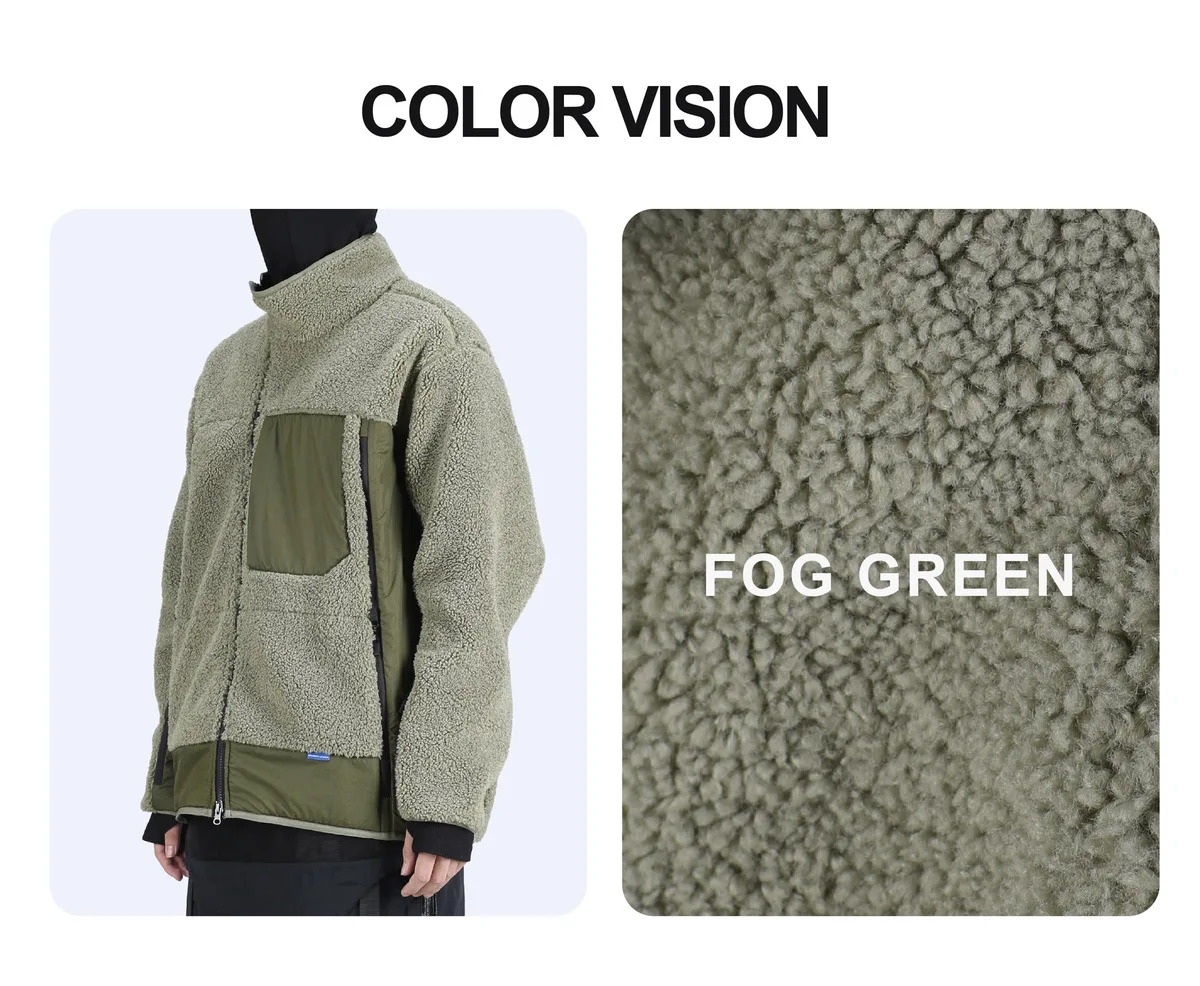 Reindee Lusion 22FW  Diagonal zipper fleece jacket warm coat spicing materials multiple pockets techwear gorpcore outdoor