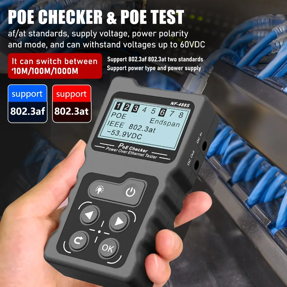 ZHOUCE NF-488 PoE Power Test Network Cable Tracker Voltage Checker Ethernet Cat5 Cat6 Online LAN Tester Tool Switch