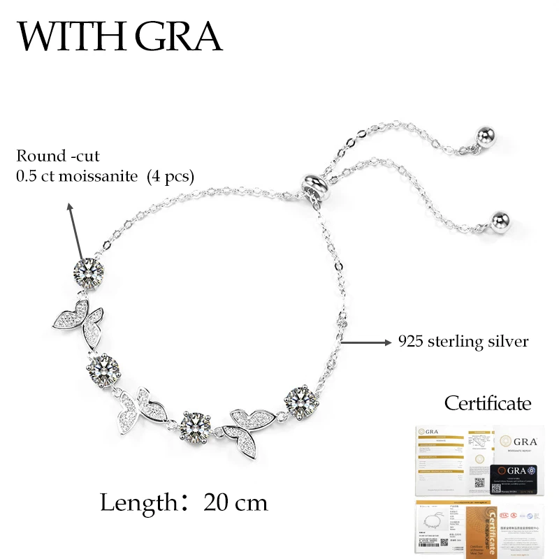 TBCYD 5mm Moissanite Exquisite Dancing Butterfly Bracelet For Women Sterling Silver 925 Sparlking Chain Link Birthday Gift