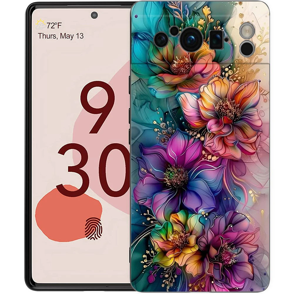Colorful Flower Design Black Soft Shell Phone Case