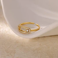 Luxury Zircon Geometric Rings For Women Stainless Steel Gold Color Open Ring Trendy Wedding Party Aesthetic Jewerly Gift Femme - Image 5