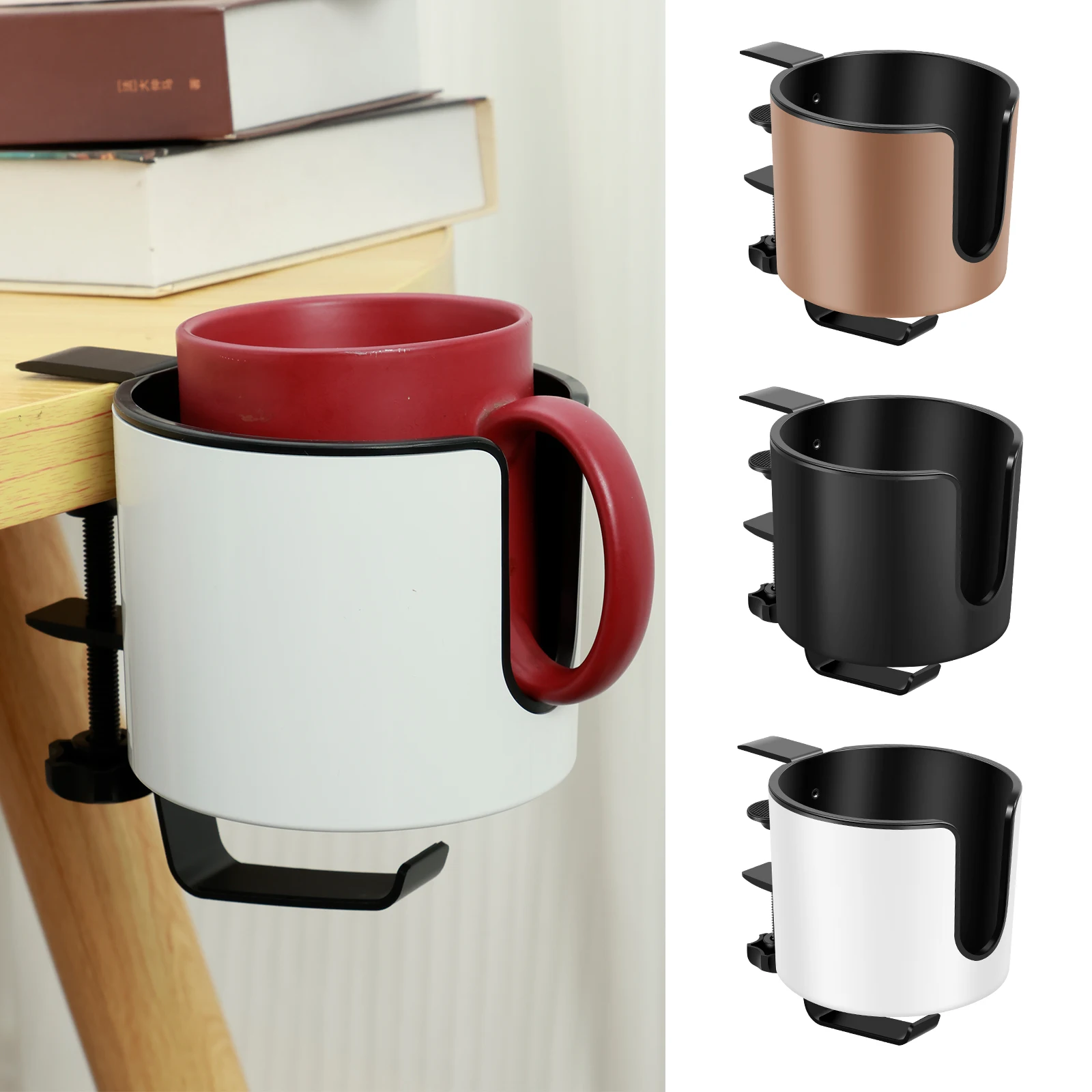 Adjustable Desk Cup Holder Table Clip with Nonslip Storage Rack