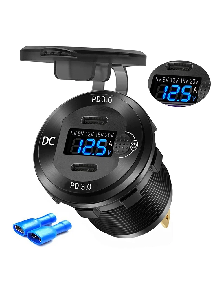 Usb C Pd3.0 Qc3.0 Caricabatterie Auto USB-C E QC 3.0 | Doppia Porta | Voltmetro | Interruttore | 12V/24V Voltmetro Integrato - Foto 2