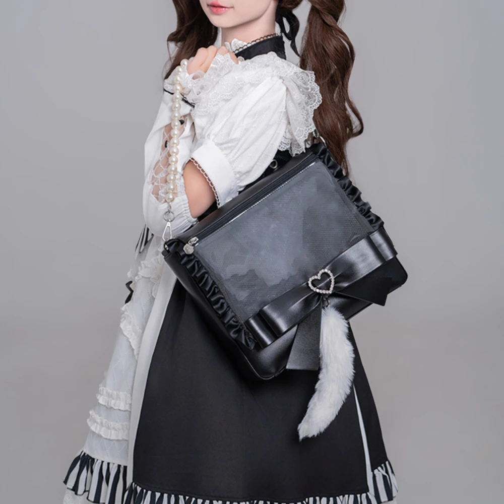 Fashionable DIY Tote Handbag Transparent Itabag Sweet Cute Lolita Shoulder Crossbody Bag Detachable Black Backpack 4