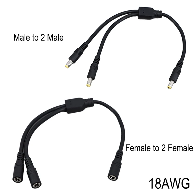 40cm 5.5x2.5mm 18awg 10A 5V-36V 2웨이 1개의 남성 커넥터를 2개의 남성/여성 커넥터로 연결하는 DC 전원 공급 어댑터 케이블 5.5x2.5 분배기 커넥터 플러그 A7