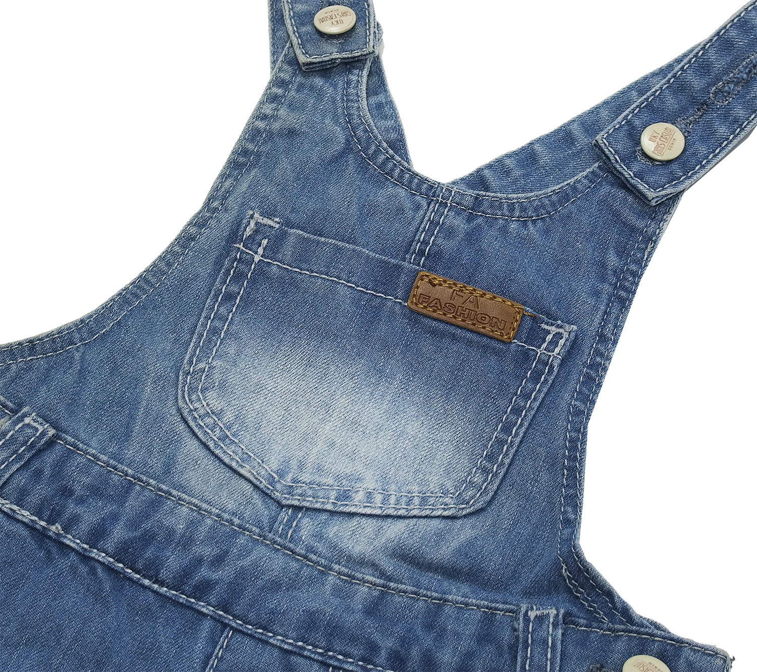 Kidscool Space Baby & Little Boys Big Bib Pocket Leather Decor Cuffed Bottom Water Washed Processing Denim Shortalls