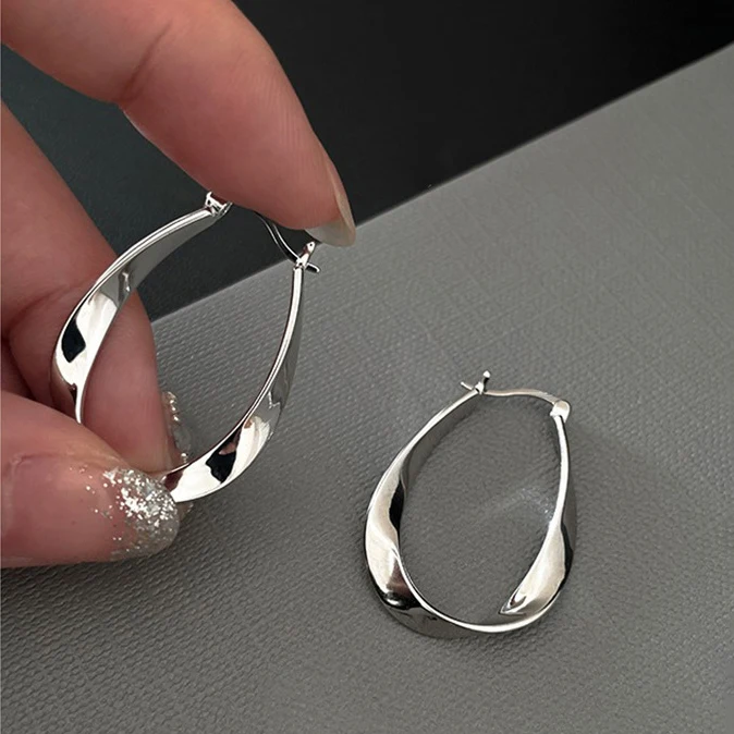 Silver Hoop Earrings Silver Earrings Hoop Earrings Womens Earrings 925 Sterling Silver Geometric Twisted Arc Mobius Strip Hoop Earrings for Women