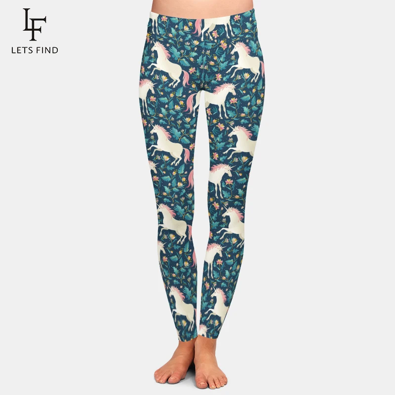 LETSFIND Brand Fashion Women High Waist Black Leggings Unicorn Printing Fitness  Legging Warm Elasticity Casual Pants brands women fashion legging purple cartoon owl printing leggins sexy slim legins high waist leggings woman fitness pants