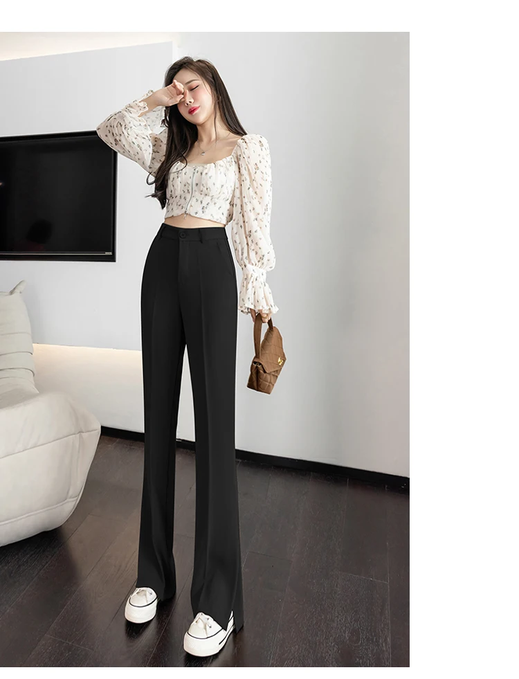 old navy capris 2022 Simple Fashion Side Split Straight Pants Women Wide Leg Long Trousers High Waist Casual Streetwear Pants Pantalons Mujer women's snow pants