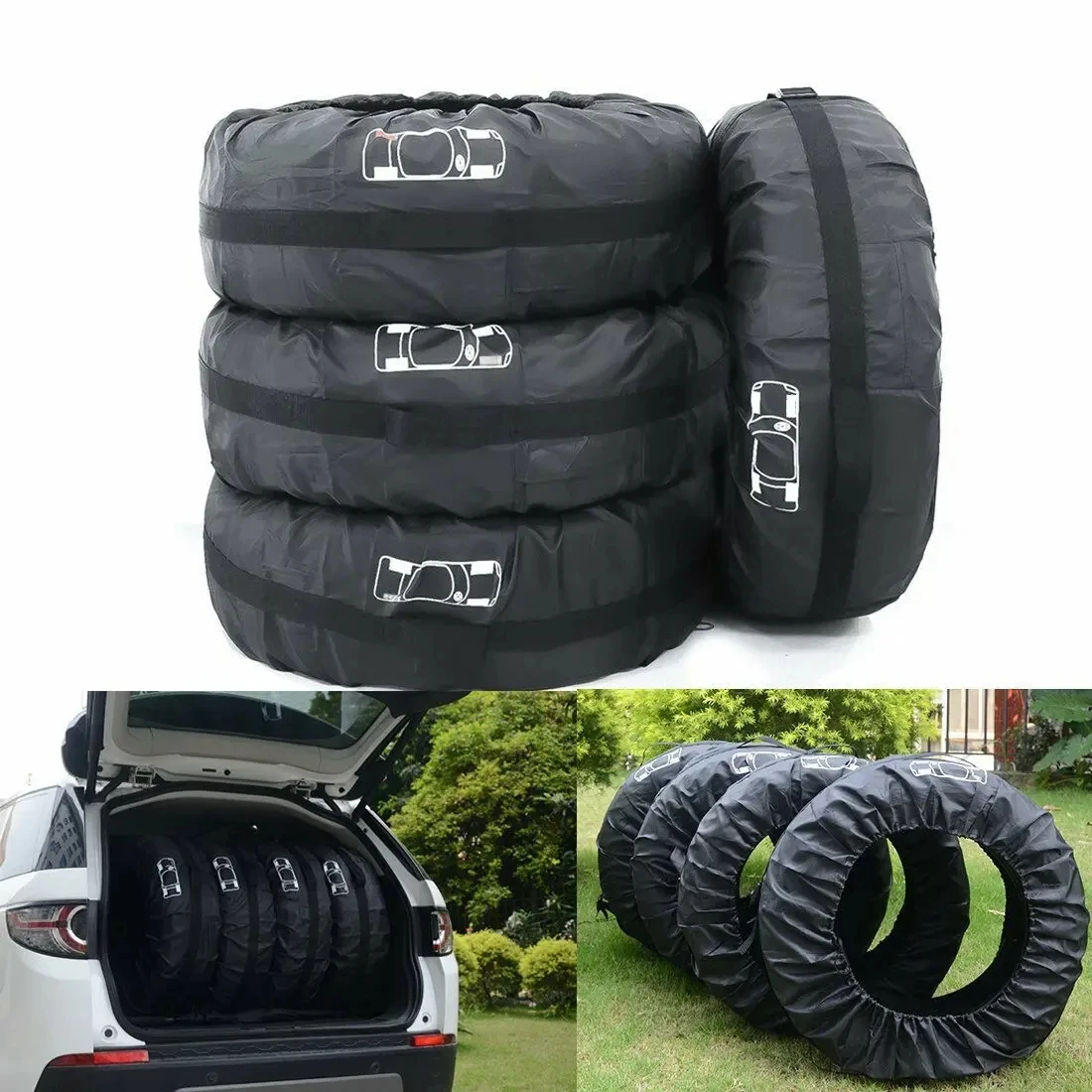 13 "-19" Tire 4Pcs Auto Car Vehicle Spare Tire Tyre Wheel Cover Bag Protector With Carrying Handles Tote Car Storage