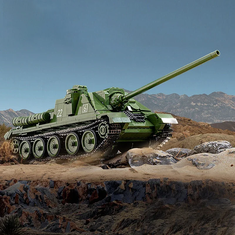WW2 밀리터리 클래식 모델 SU-100 탱크 구축함 컬렉션 모델 빌딩 블록, 벽돌 장난감 선물