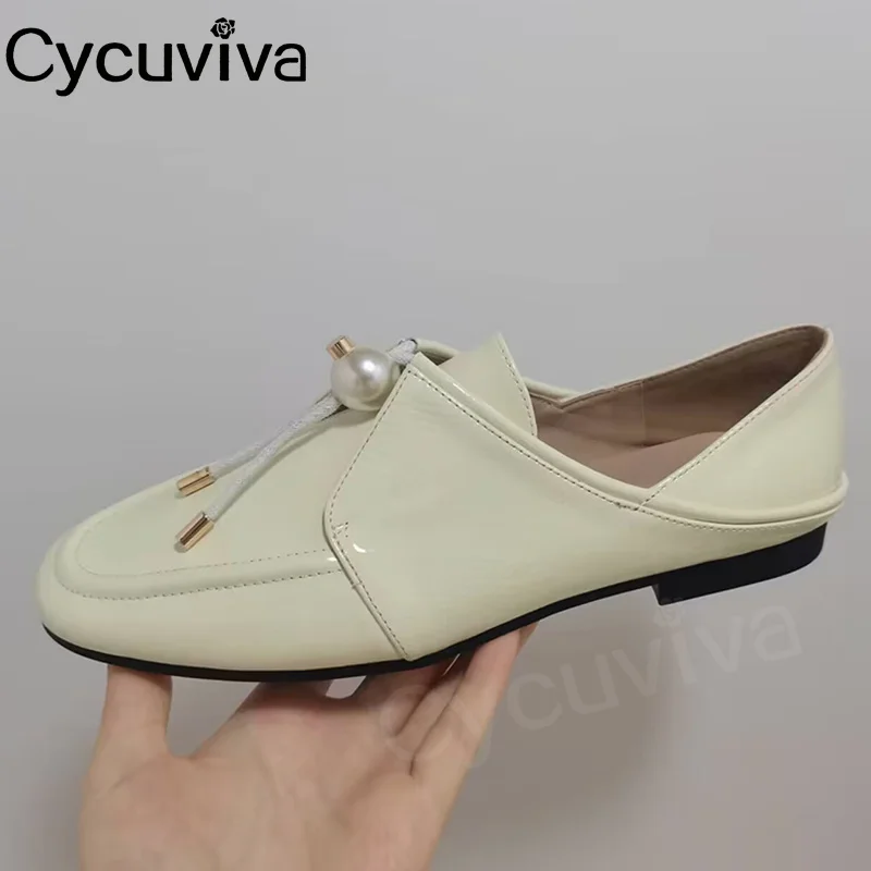 

Spring Pearl Decor Loafers Women Flat Slippers Real Leather Formal Dress Shoes For Woman Designer Brand Casual Shoes Ladies Mule