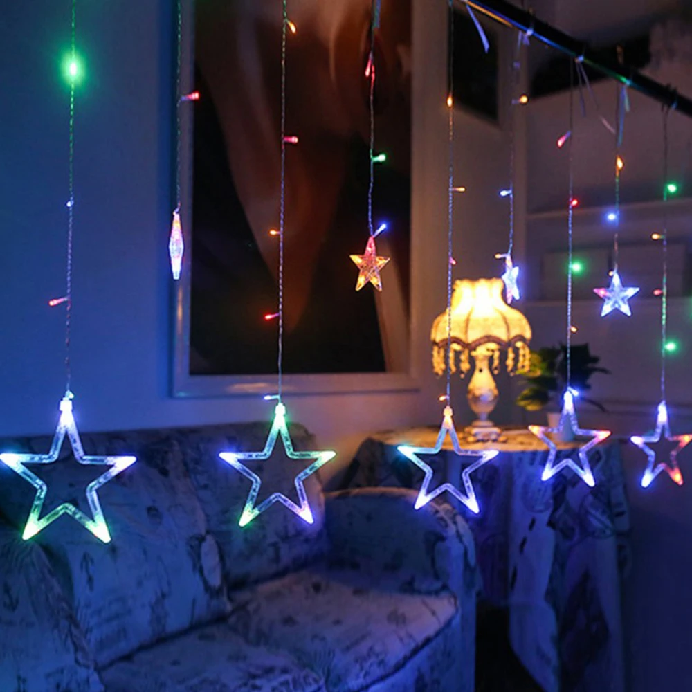 thumbnail image 1 of Guirnalda de luces LED de 2,5 m y 138 luces LED para exteriores, guirnalda navideña de hadas, cortina LED, decoración para fiestas en el hogar, lámpara de hadas de estrellas para bodas, 1 of 5