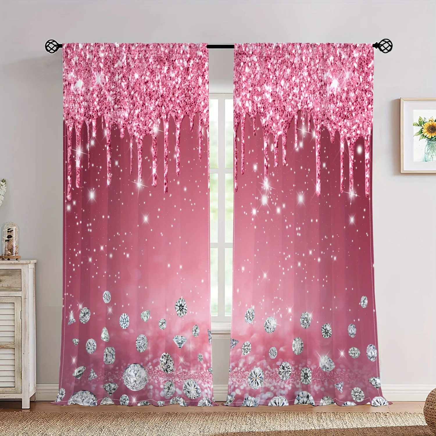 

2pcs Eyelash Printing Curtain Rod Pocket Window Treatment For Bedroom Office Kitchen Living Room Study Home Decor Room Decor