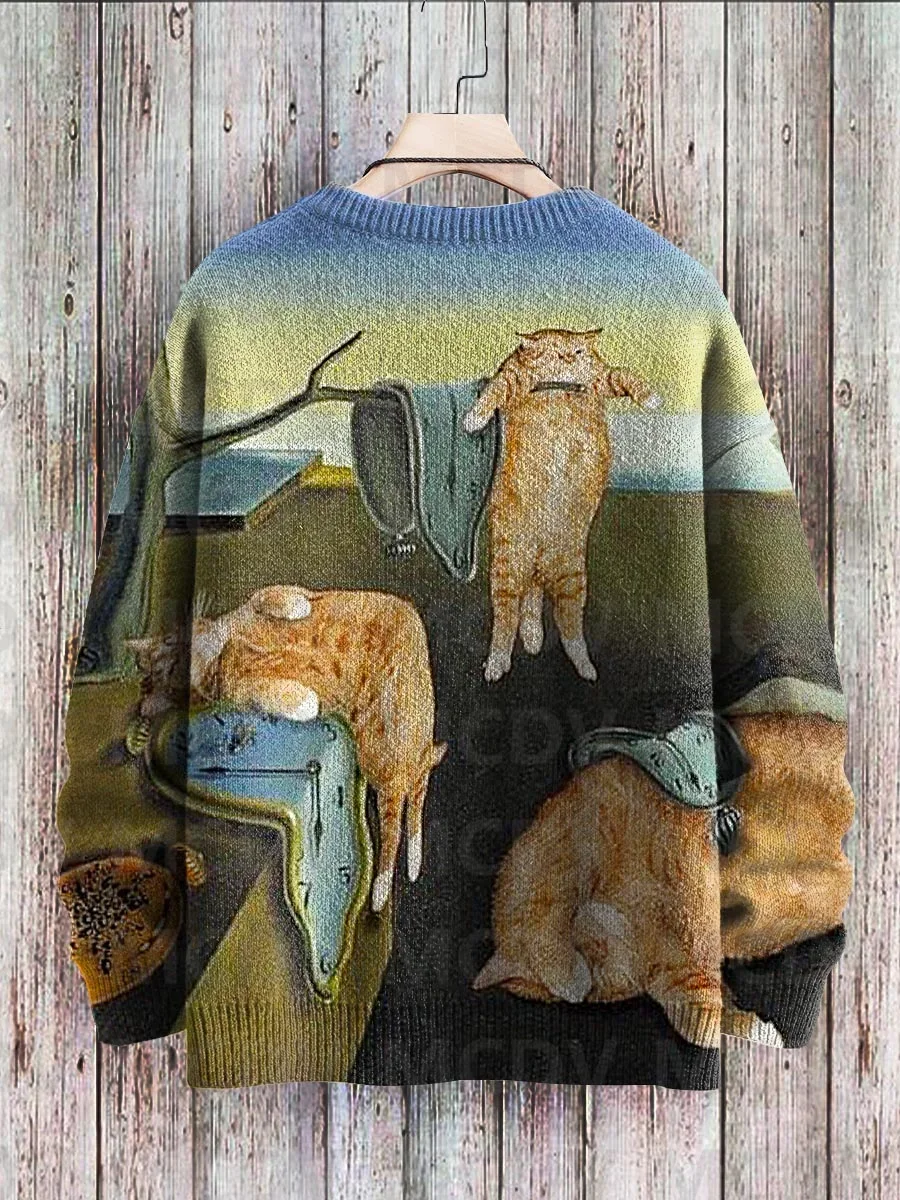 Cute Black Cat Flower Birds Art Pattern Print Casual Knit Pullover Sweater Classic Sweater Men's For Women's Pullover