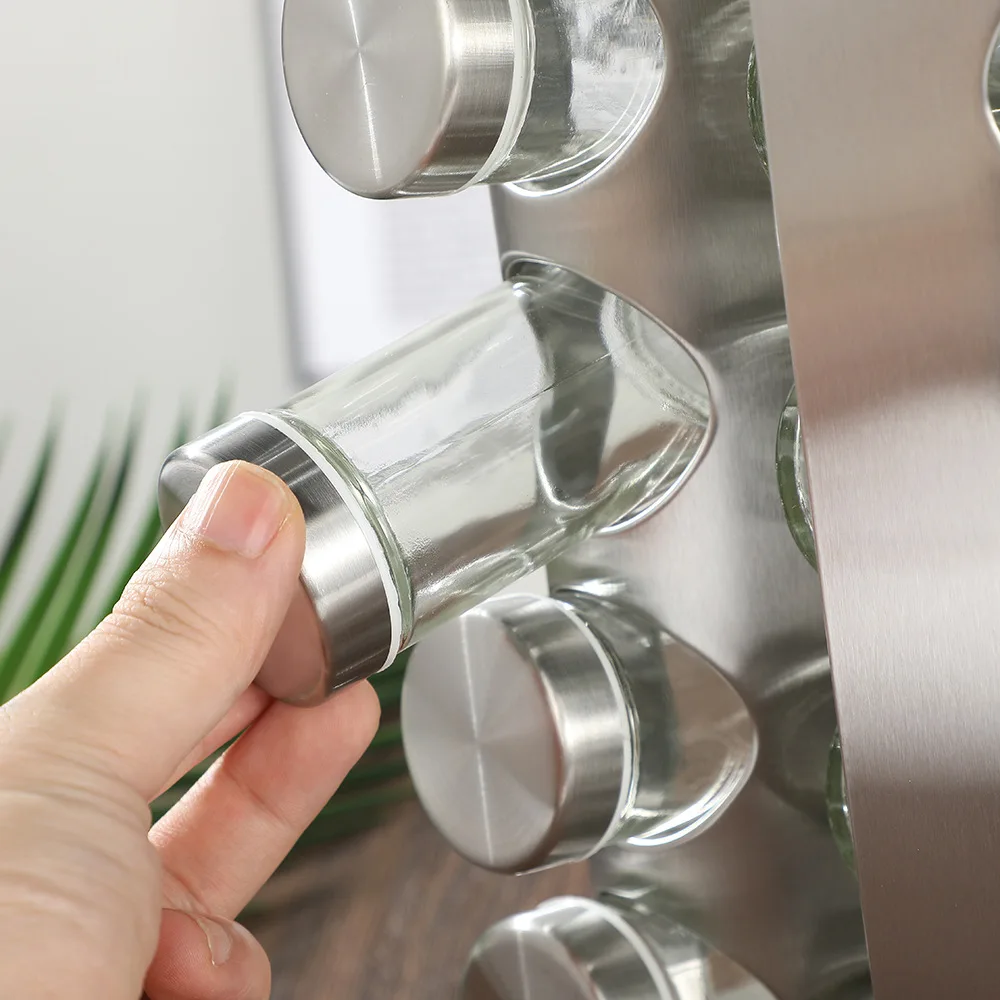 Rotating Tray Spice Rack with Round Bottle Stainless Steel Kitchen Organizer Pantry Cabinet For Seasoning Storage